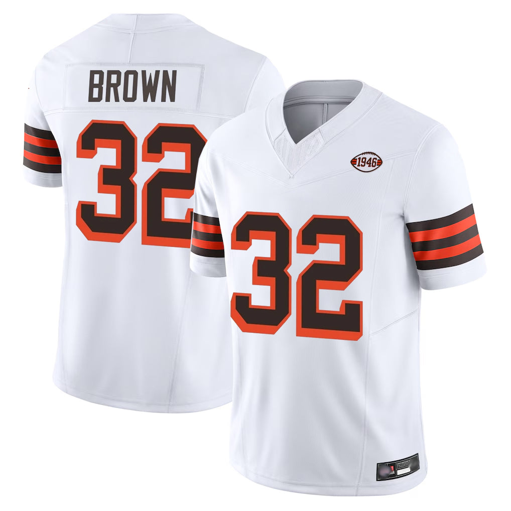 Elroe C.Browns #32 Jim Brown Player White Limited Vapor F.U.S.E. Alternate Game Stitched Jerseys