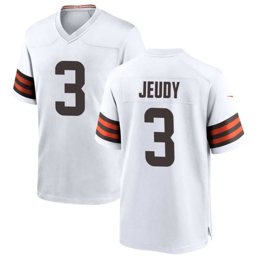 ElroeC.Browns #3 Jerry Jeudy Player White Home Game Stitched Jerseys