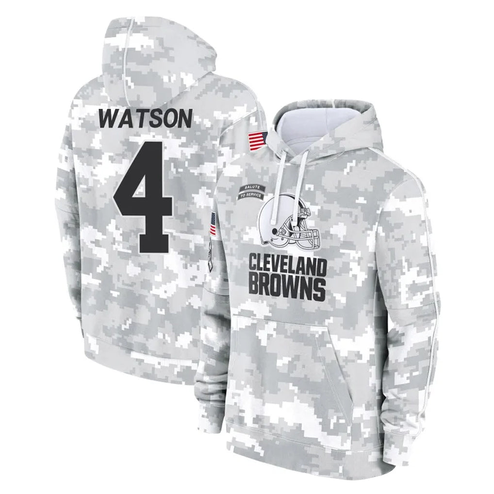 Elroe C.Browns #4 Deshaun Watson Player Arctic Camo Salute to Service Hoodies Limited Game Stitched Jerseys