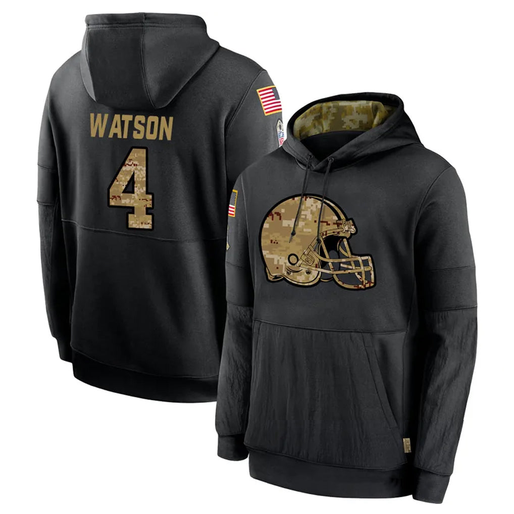 Elroe C.Browns #4 Deshaun Watson Player Black Salute to Service Pullover Hoodies Limited Stitched Jerseys