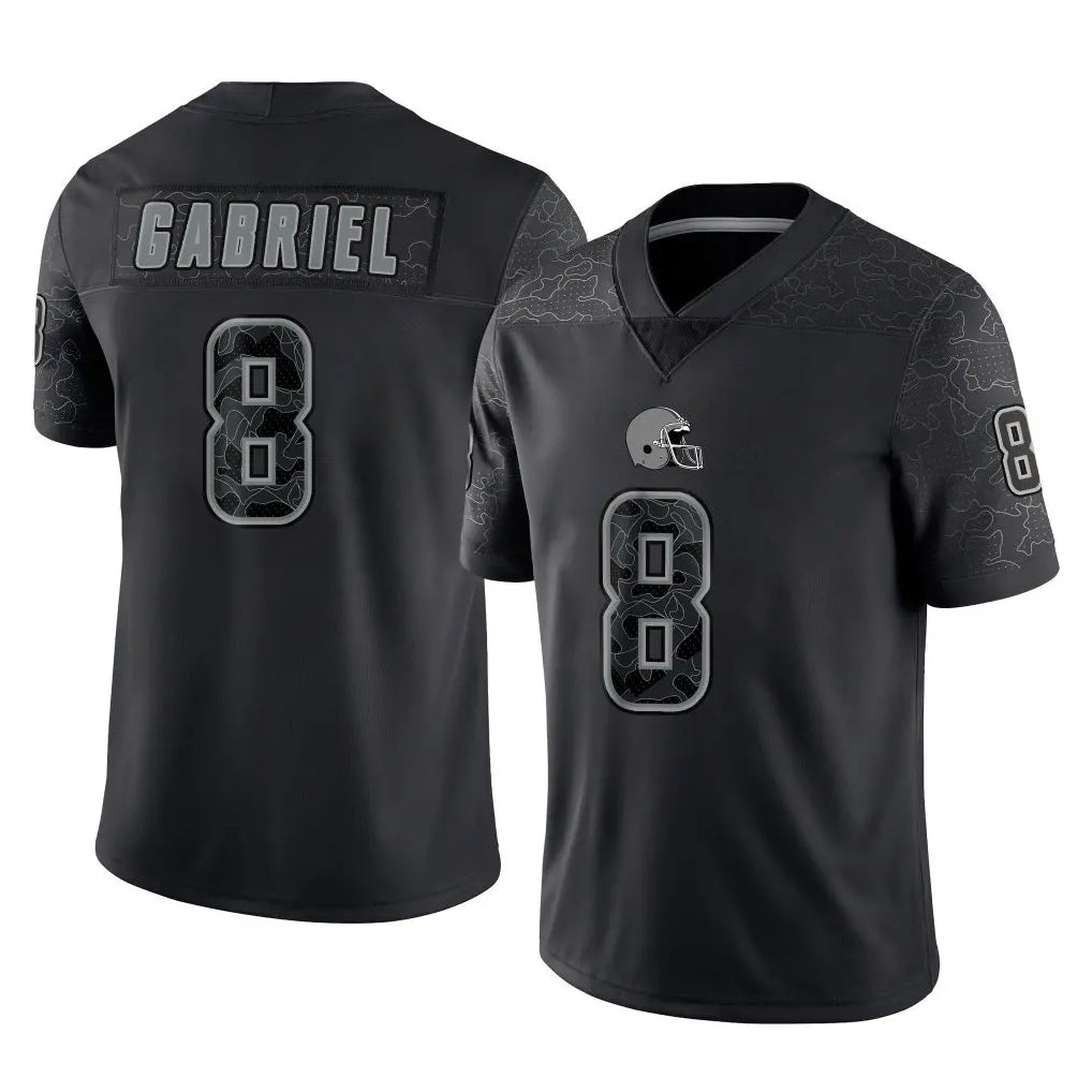 Elroe C.Browns #8 Dillon Gabriel Player Black Reflective Home Game Stitched Jerseys
