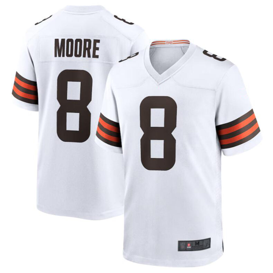 Elroe C.Browns #8 Elijah Moore White Game Retired Player Jersey American Stitched  Jerseys