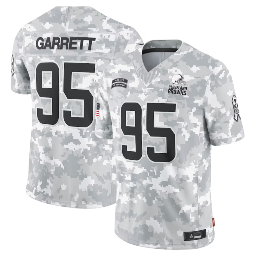 ElroeC.Browns #95 Myles Garrett Player Arctic Camo Salute to Service Limited Stitched Jerseys