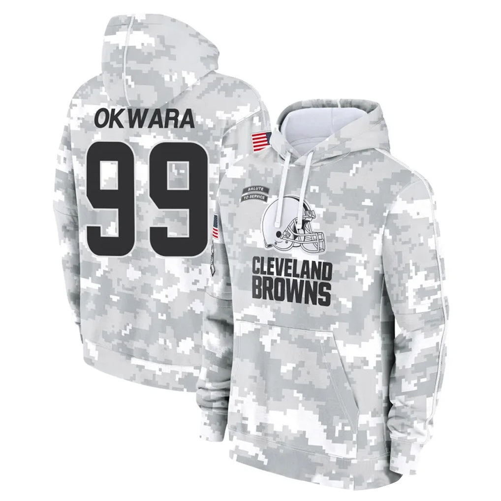 Elroe C.Browns #99 Julian Okwara Player Arctic Camo Salute to Service Hoodies Limited Game Stitched Jerseys