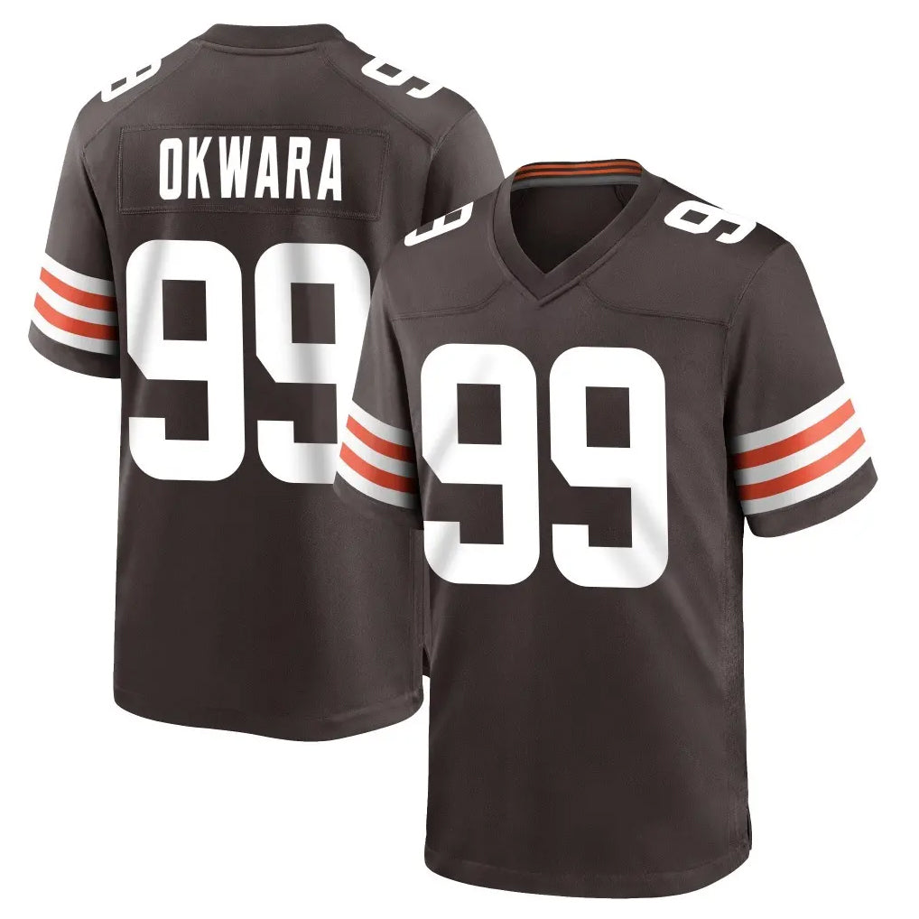 Elroe C.Browns #99 Julian Okwara Player Brown Home Game Stitched Jerseys