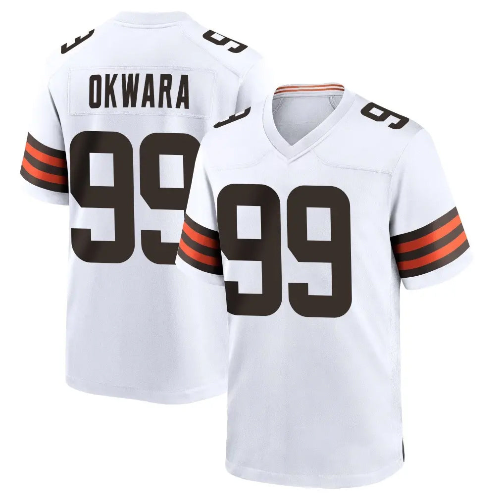 Elroe C.Browns #99 Julian Okwara Player White Home Game Stitched Jerseys
