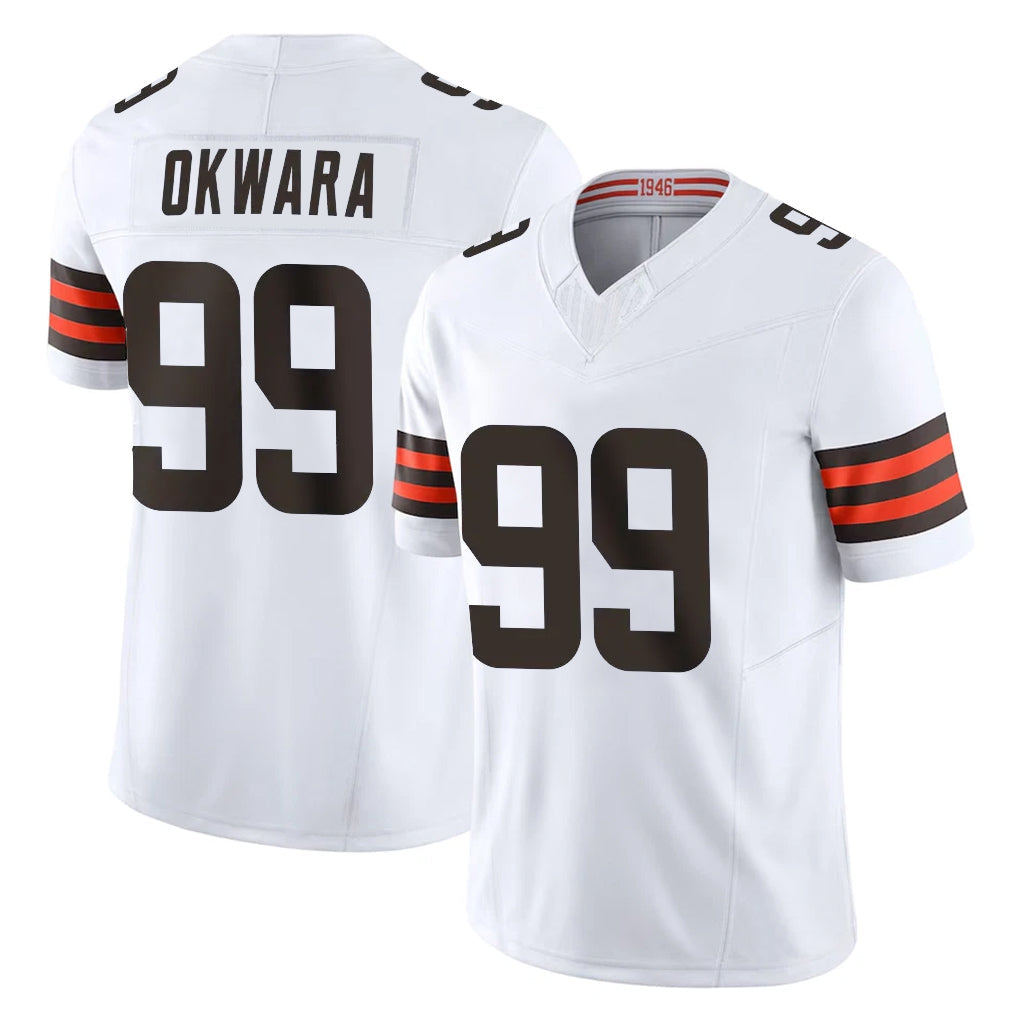 Elroe C.Browns #99 Julian Okwara Player White Vapor F.U.S.E. Limited Home Game Stitched Jerseys