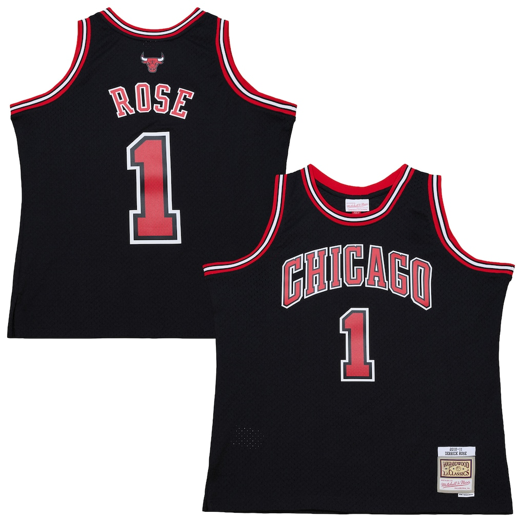 Elroe C.Bulls #1 Derrick Rose Mitchell & Ness Black Big & Tall 2010-11 Swingman Jerseys