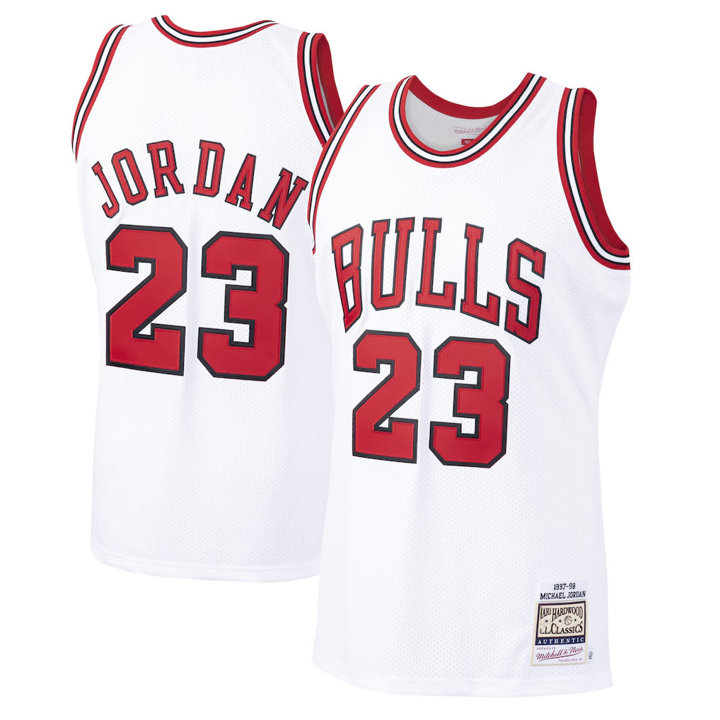 Elroe C.Bulls #23 Michael Jordan Mitchell & Ness White 1997-98 Hardwood Classics Authentic Jerseys