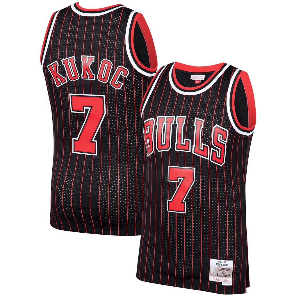Elroe C.Bulls #7 Toni Kukoc Mitchell & Ness Black 1995-96 Hardwood Classics Swingman Jerseys