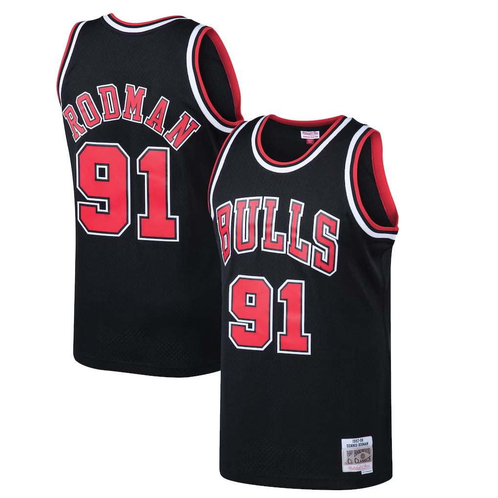 Elroe C.Bulls #91 Dennis Rodman Mitchell & Ness Black 199798 Hardwood Classics Swingman Jerseys