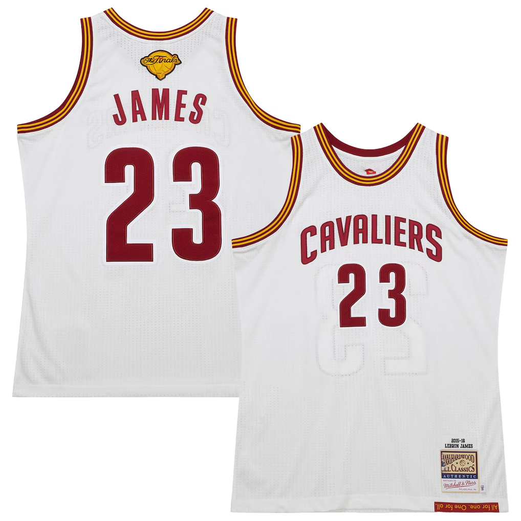 Elroe C.Cavaliers #23 LeBron James Mitchell & Ness White 2015-16 Hardwood Classics Authentic Jerseys