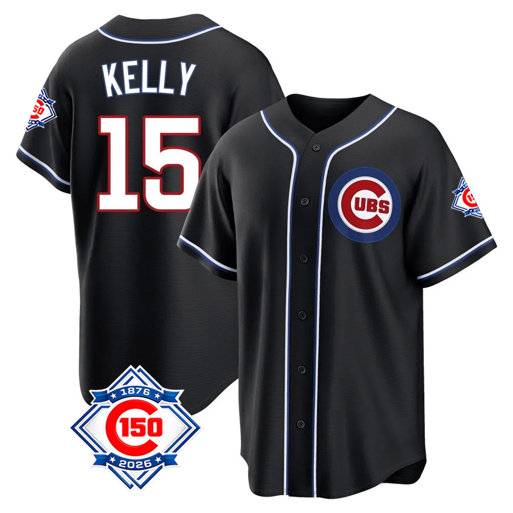 Elroe C.Cubs #15 Carson Kelly Player Black Fashion Out 150th Anniversary Game Stitched Jerseys