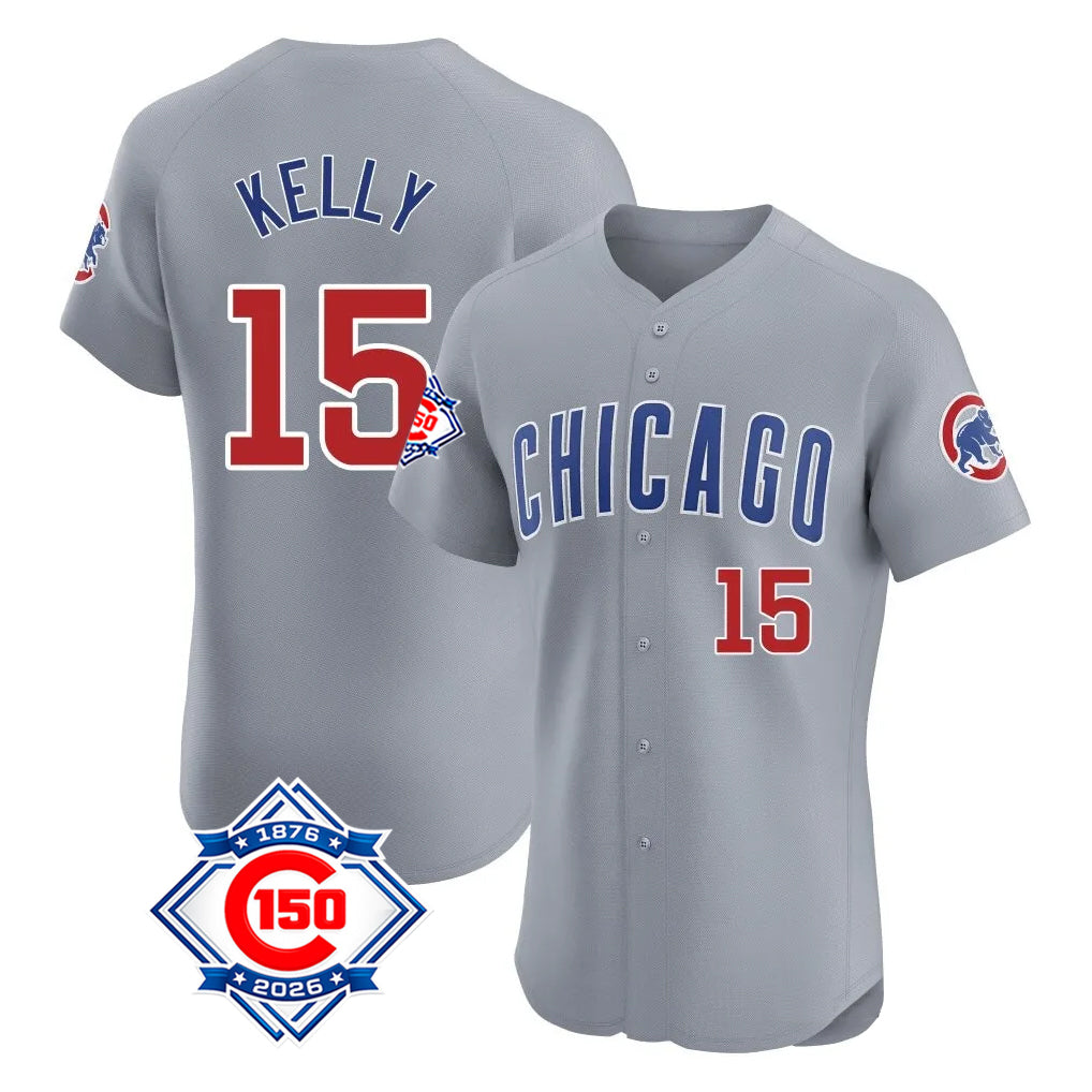 Elroe C.Cubs #15 Carson Kelly Player Gray Road 150th Anniversary Limited Elite Home Stitched Jerseys