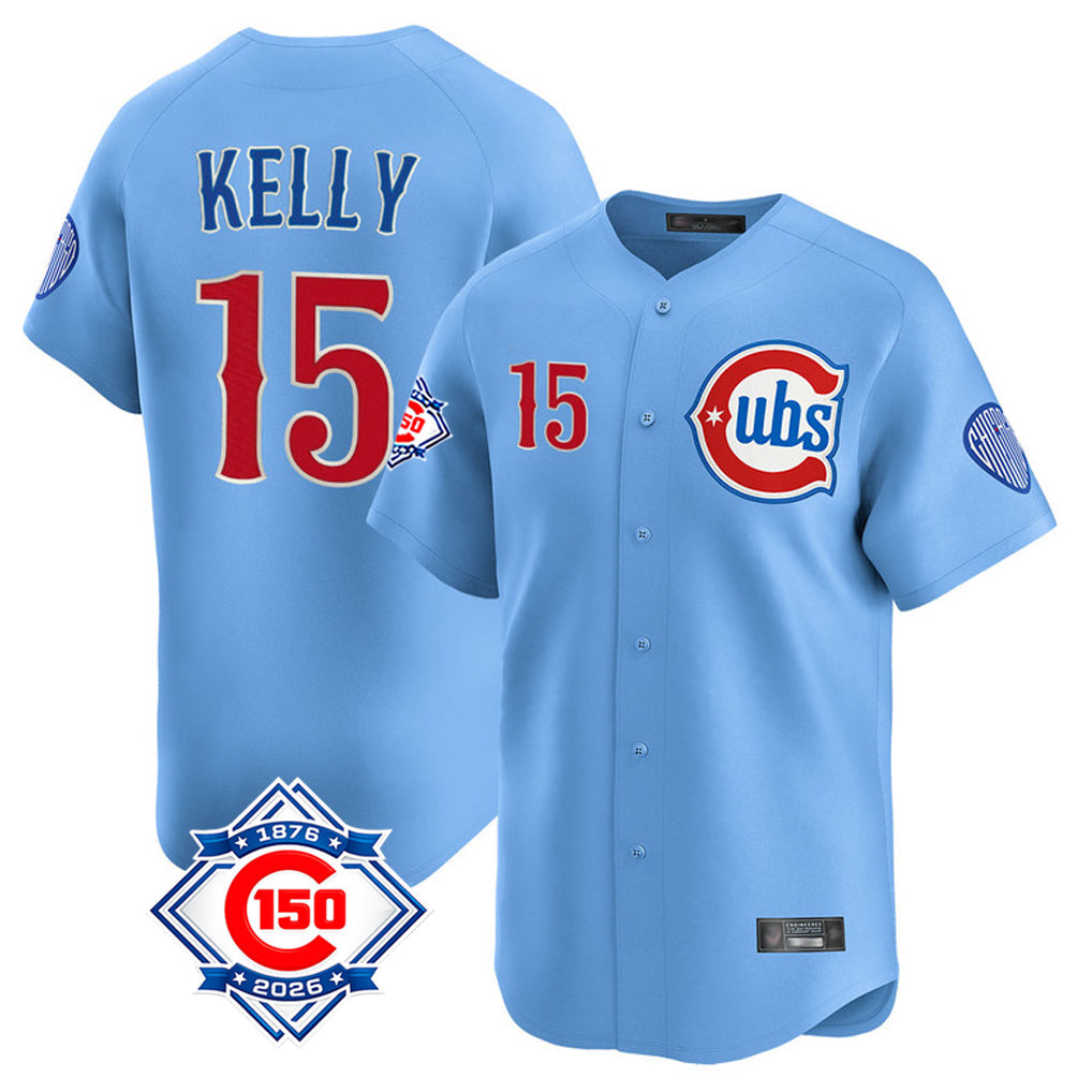 Elroe C.Cubs #15 Carson Kelly Player Light Blue 150th Anniversary Limited Home Stitched Jerseys