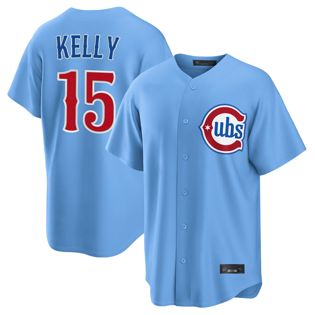 Elroe C.Cubs #15 Carson Kelly Player Light Blue Home Game Stitched Jerseys