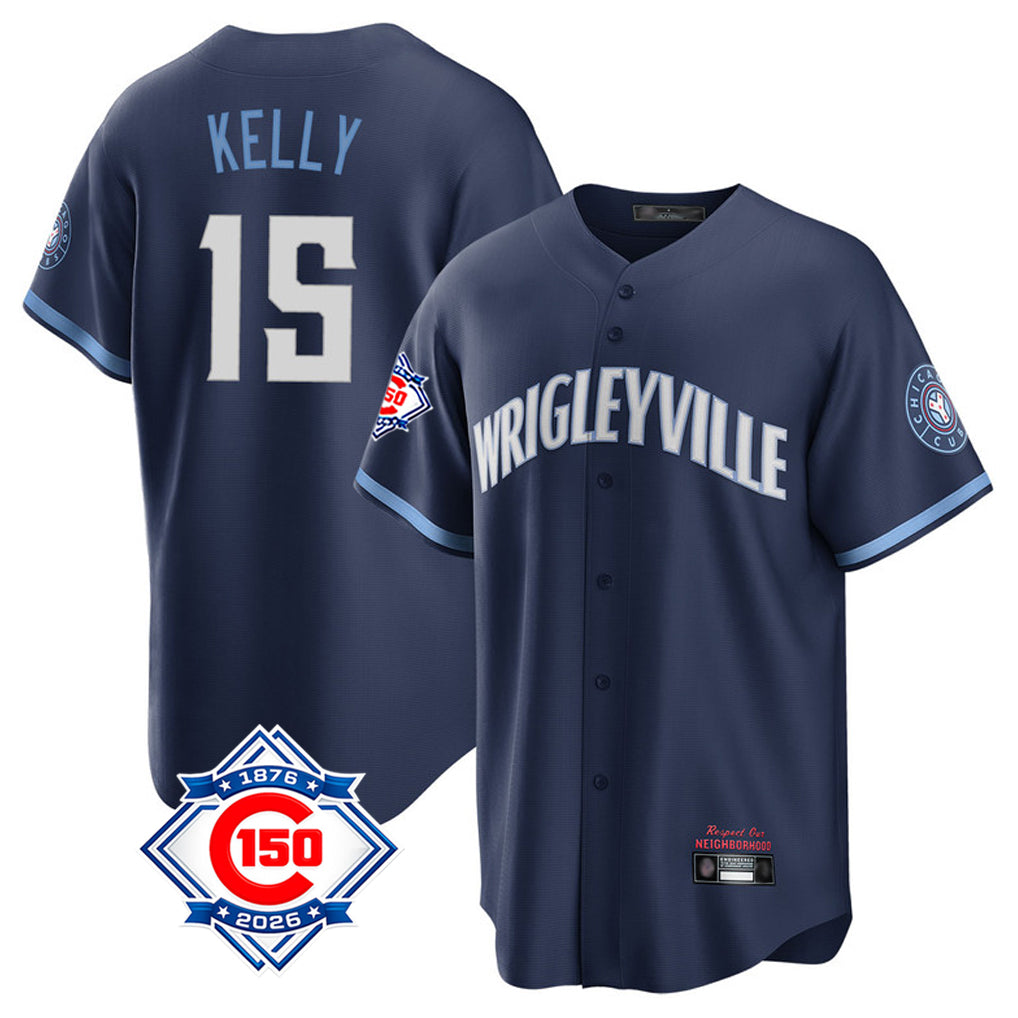 Elroe C.Cubs #15 Carson Kelly Player Navy 150th Anniversary City Connect Home Game Stitched Jerseys