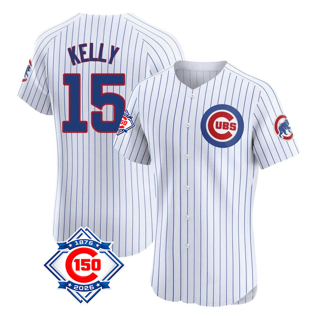 Elroe C.Cubs #15 Carson Kelly Player White 150th Anniversary Limited Elite Home Game Stitched Jerseys