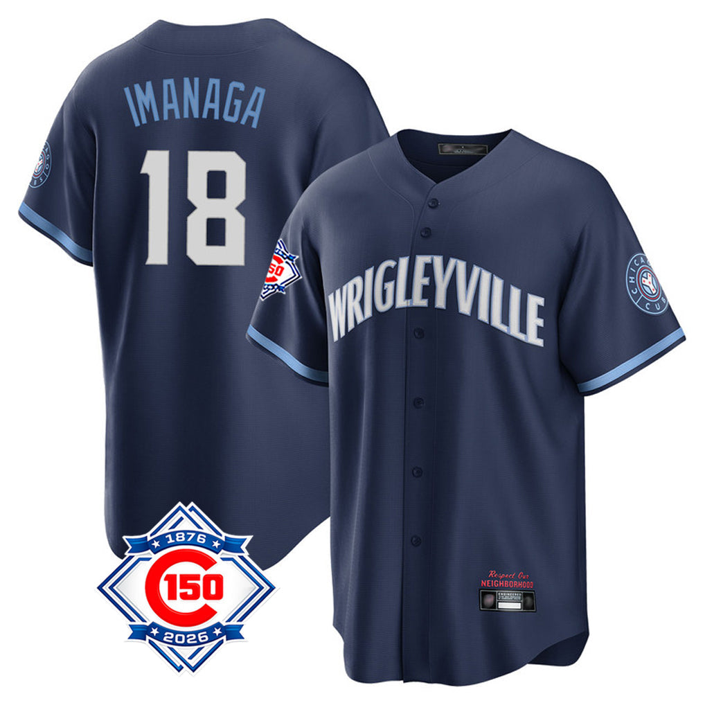 Elroe C.Cubs #18 Shota Imanaga Player Navy 150th Anniversary City Connect Home Game Stitched Jerseys