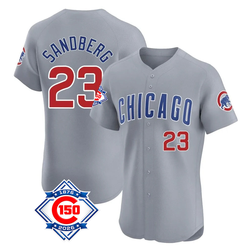 Elroe C.Cubs #23 Ryne Sandberg Player Gray Road 150th Anniversary Limited Elite Home Stitched Jerseys