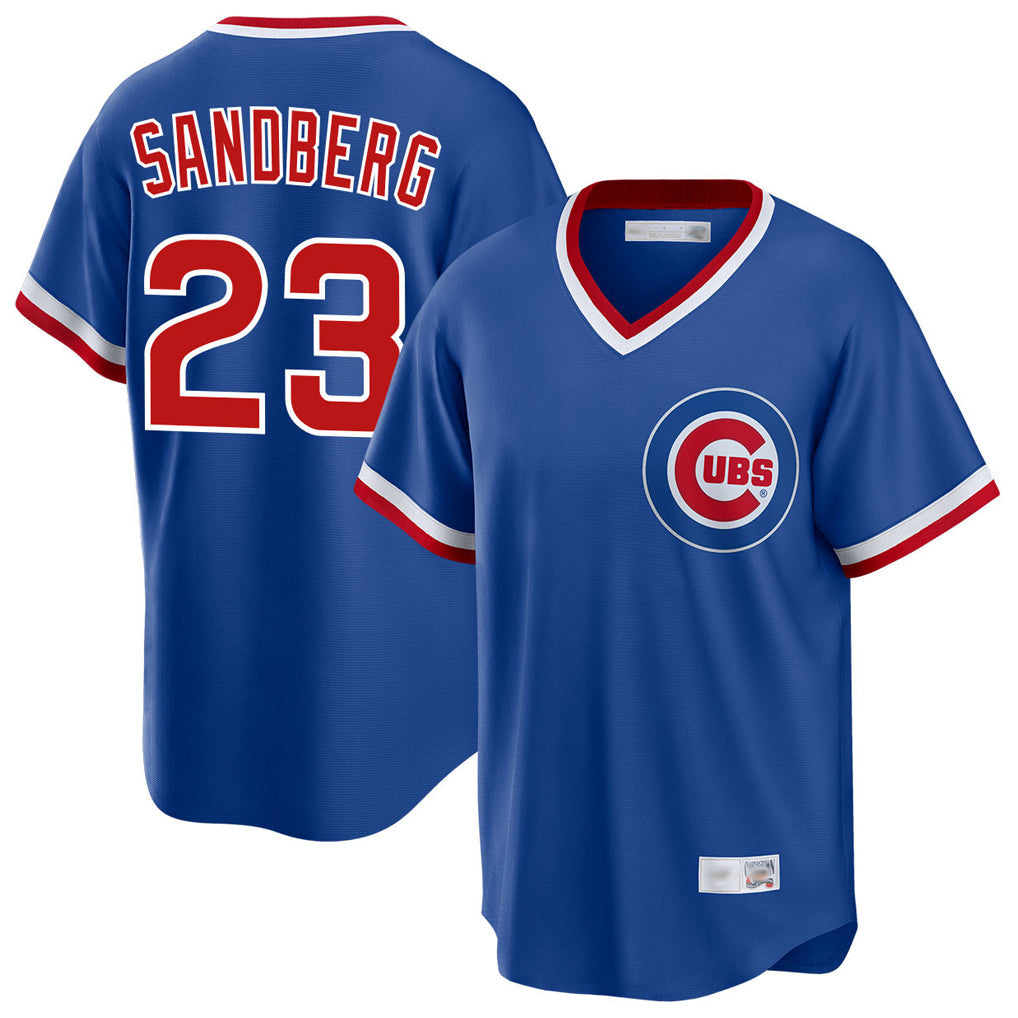 Elroe C.Cubs #23 Ryne Sandberg Player Royal T-shirt Cooperstown Collection Limited Stitched Jerseys