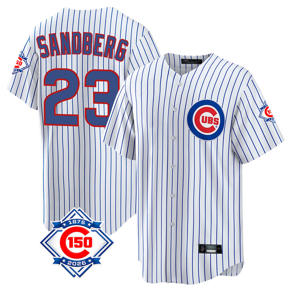 Elroe C.Cubs #23 Ryne Sandberg Player White 150th Anniversary Home Game Stitched Jerseys