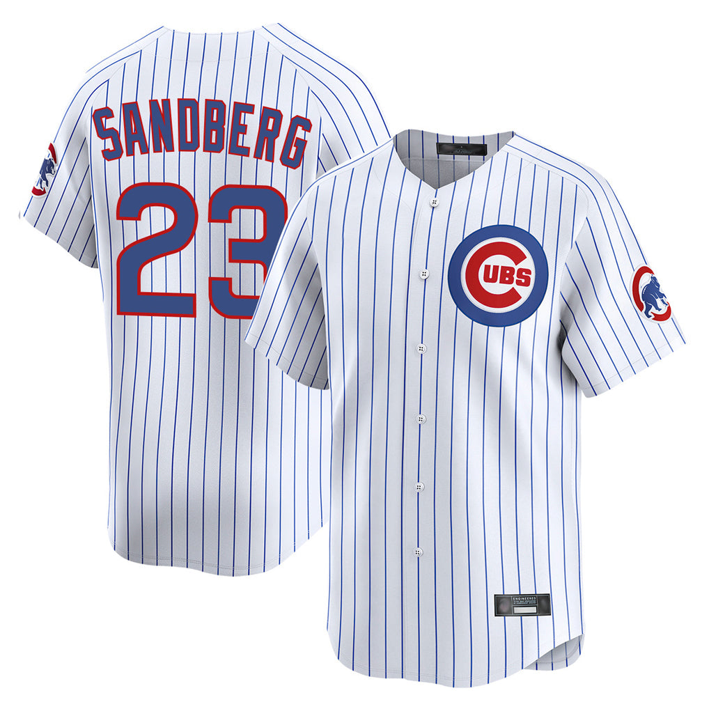 Elroe C.Cubs #23 Ryne Sandberg Player White Pinstripe Vapor Premier Limited Home Stitched Jerseys