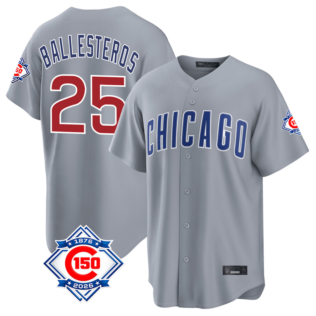Elroe C.Cubs #25 Mois¡§|s Ballesteros Player Gray 150th Anniversary Home Game Stitched Jerseys
