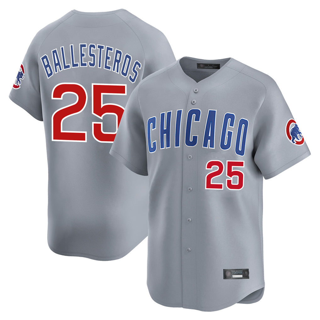 Elroe C.Cubs #25 Mois¡§|s Ballesteros Player Gray Road Limited Home Stitched Jerseys