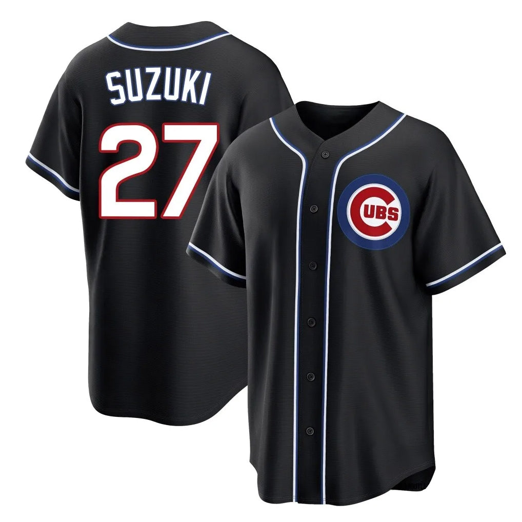 Elroe C.Cubs #27 Seiya Suzuki Player Black Fashion Out Game Stitched Jerseys