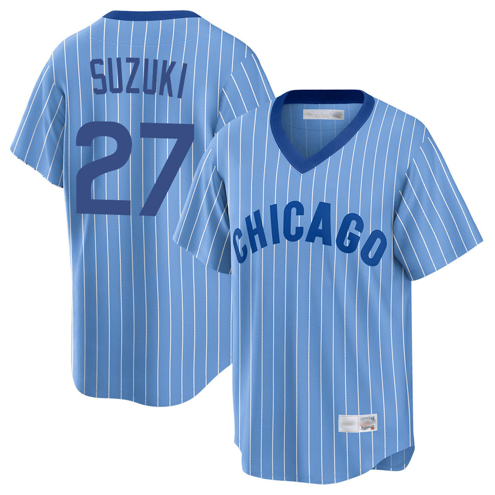 Elroe C.Cubs #27 Seiya Suzuki Player Blue T-shirt Cooperstown Collection Limited Stitched Jerseys