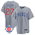 Elroe C.Cubs #27 Seiya Suzuki Player Gray 150th Anniversary Home Game Stitched Jerseys