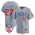 Elroe C.Cubs #27 Seiya Suzuki Player Gray Road 150th Anniversary Limited Home Stitched Jerseys