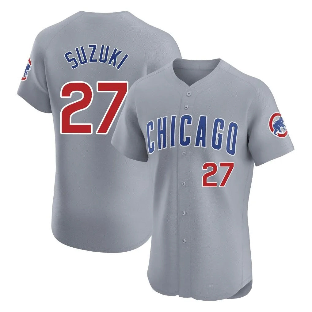 Elroe C.Cubs #27 Seiya Suzuki Player Gray Road Limited Elite Home Stitched Jerseys