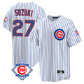 Elroe C.Cubs #27 Seiya Suzuki Player White 150th Anniversary Home Game Stitched Jerseys
