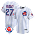Elroe C.Cubs #27 Seiya Suzuki Player White 150th Anniversary Limited Home Game Stitched Jerseys