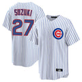 Elroe C.Cubs #27 Seiya Suzuki Player White Game Home Stitched Jerseys