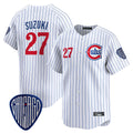 Elroe C.Cubs #27 Seiya Suzuki Player White Pinstripe Vapor Premier Limited Home Stitched Jerseys