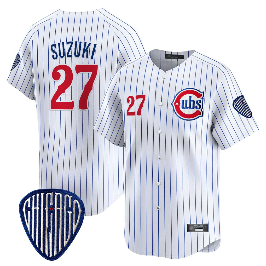 Elroe C.Cubs #27 Seiya Suzuki Player White Pinstripe Vapor Premier Limited Home Stitched Jerseys
