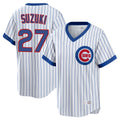 Elroe C.Cubs #27 Seiya Suzuki Player White T-shirt Cooperstown Collection Limited Stitched Jerseys
