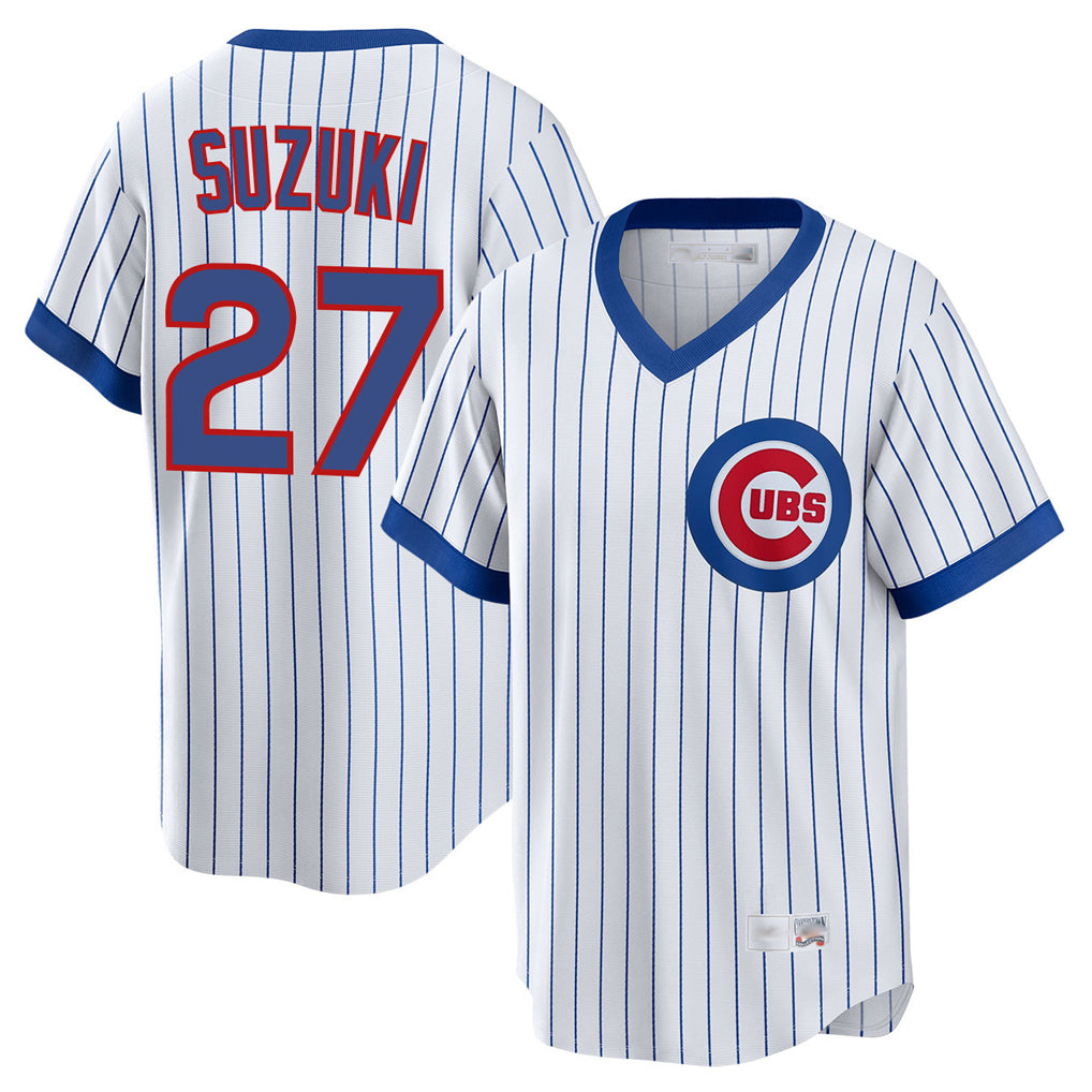 Elroe C.Cubs #27 Seiya Suzuki Player White T-shirt Cooperstown Collection Limited Stitched Jerseys