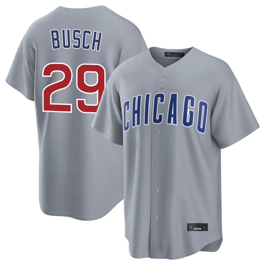 Elroe C.Cubs #29 Michael Busch Player Gray Home Game Stitched Jerseys