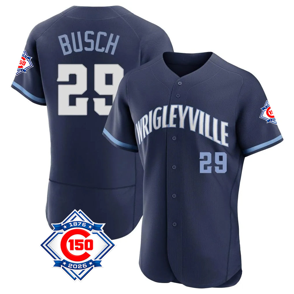 Elroe C.Cubs #29 Michael Busch Player Navy City Connect 150th Anniversary Limited Elite Home Stitched Jerseys