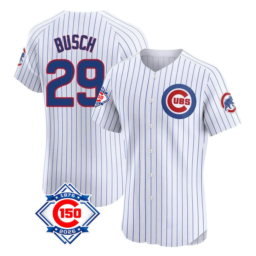 Elroe C.Cubs #29 Michael Busch Player White 150th Anniversary Limited Elite Home Game Stitched Jerseys