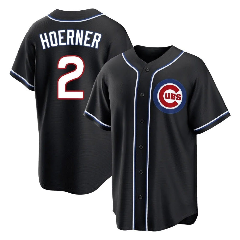 Elroe C.Cubs #2 Nico Hoerner Player Black Fashion Out Game Stitched Jerseys