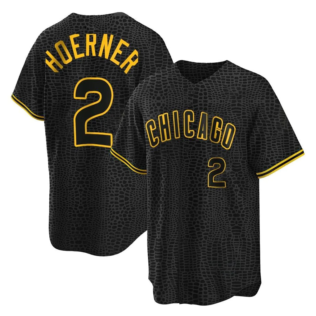 Elroe C.Cubs #2 Nico Hoerner Player Black Snake Skin City Game Stitched Jerseys