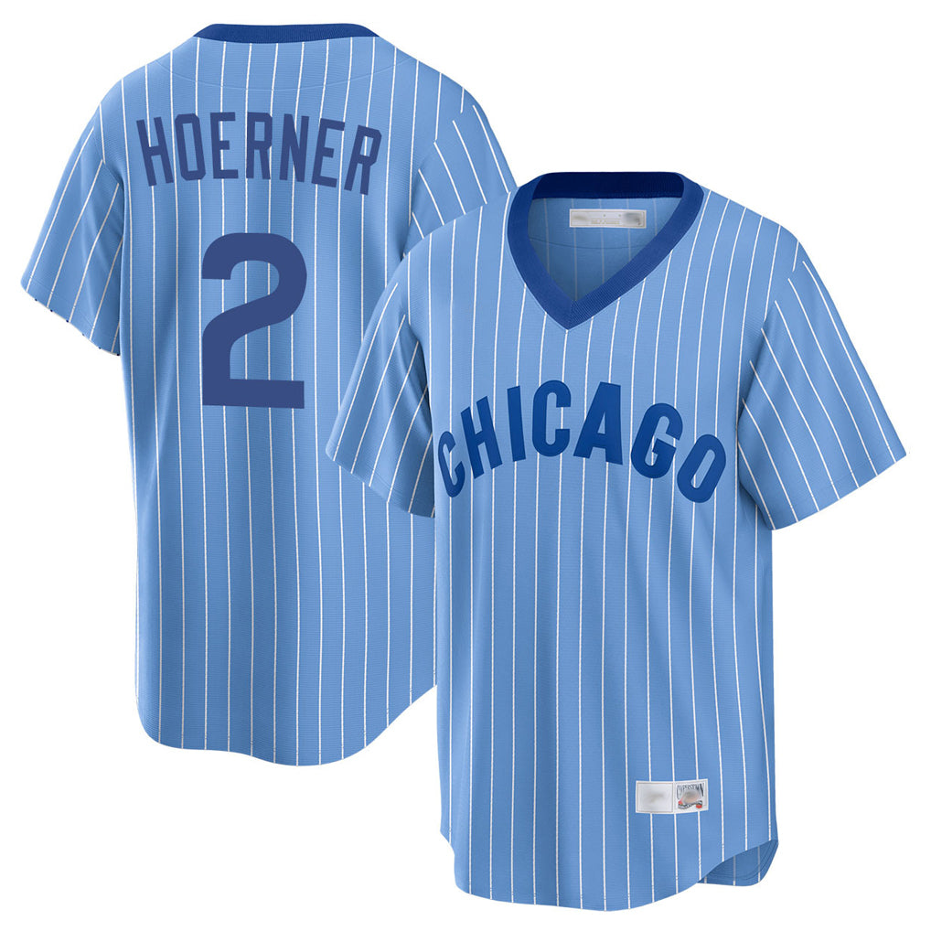 Elroe C.Cubs #2 Nico Hoerner Player Blue T-shirt Cooperstown Collection Limited Stitched Jerseys