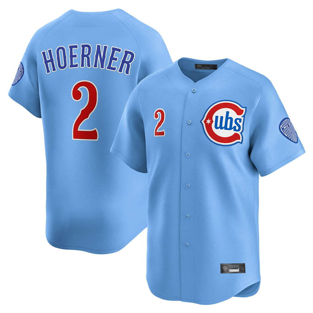 Elroe C.Cubs #2 Nico Hoerner Player Light Blue Limited Home Stitched Jerseys