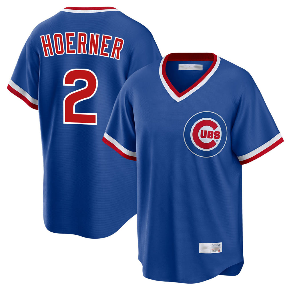 Elroe C.Cubs #2 Nico Hoerner Player Royal T-shirt Cooperstown Collection Limited Stitched Jerseys