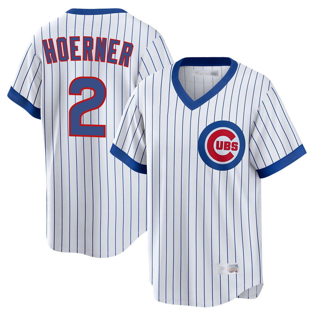 Elroe C.Cubs #2 Nico Hoerner Player White T-shirt Cooperstown Collection Limited Stitched Jerseys